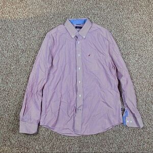 Mens Nautica Red and White Stripe Button Down Long Sleeve